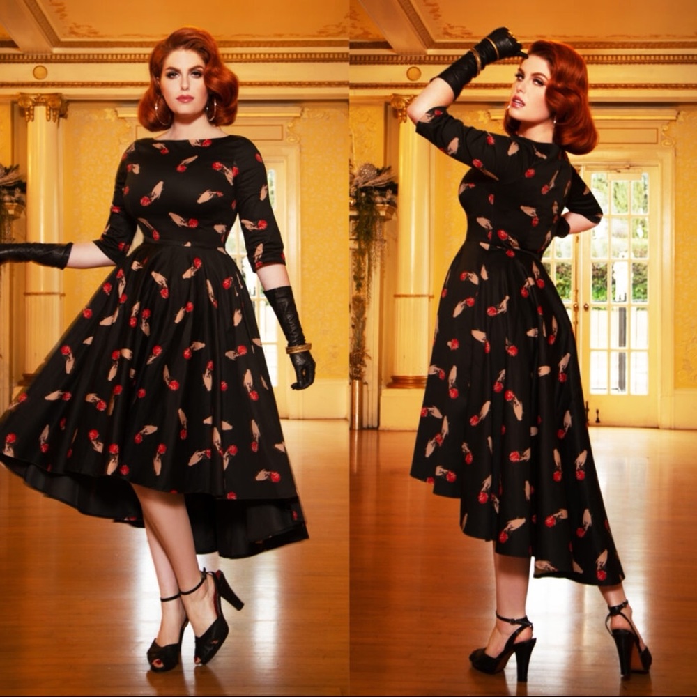 Vintage Diva Amber hand & rose swing dress - RARE